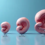 Comparação 3D de próstatas normais e aumentadas sobre fundo azul médico