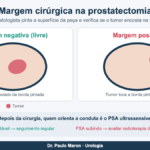 Margem cirúrgica positiva e negativa na prostatectomia: esquema do tumor em relação à borda pintada