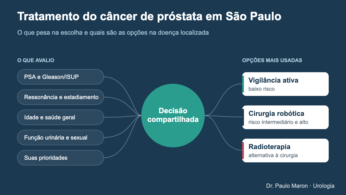 Tratamento do câncer de próstata em São Paulo: fatores avaliados, decisão compartilhada e opções (vigilância ativa, cirurgia robótica e radioterapia)